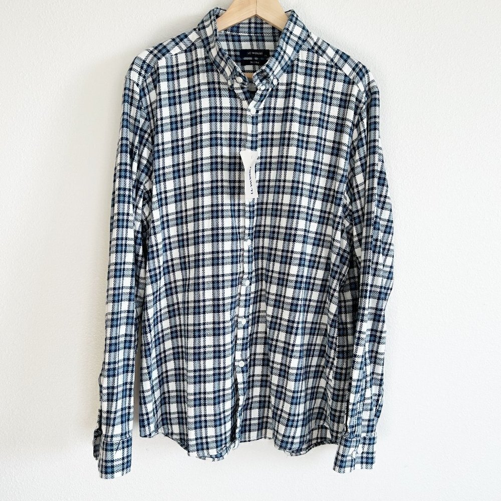 NWT LC Waikiki Dar Slim Fit Button Down Shirt Long Sleeve Blue Plaid Sz 2XL